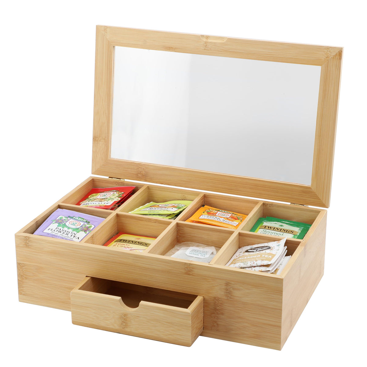Elama Bamboo Tea Box Organizer 13x8 Inch
