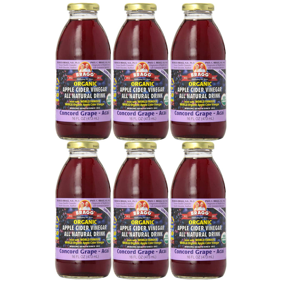 Bragg Apple Cider Vinegar Drink Concord Grape & Acai 16oz 6-Pack