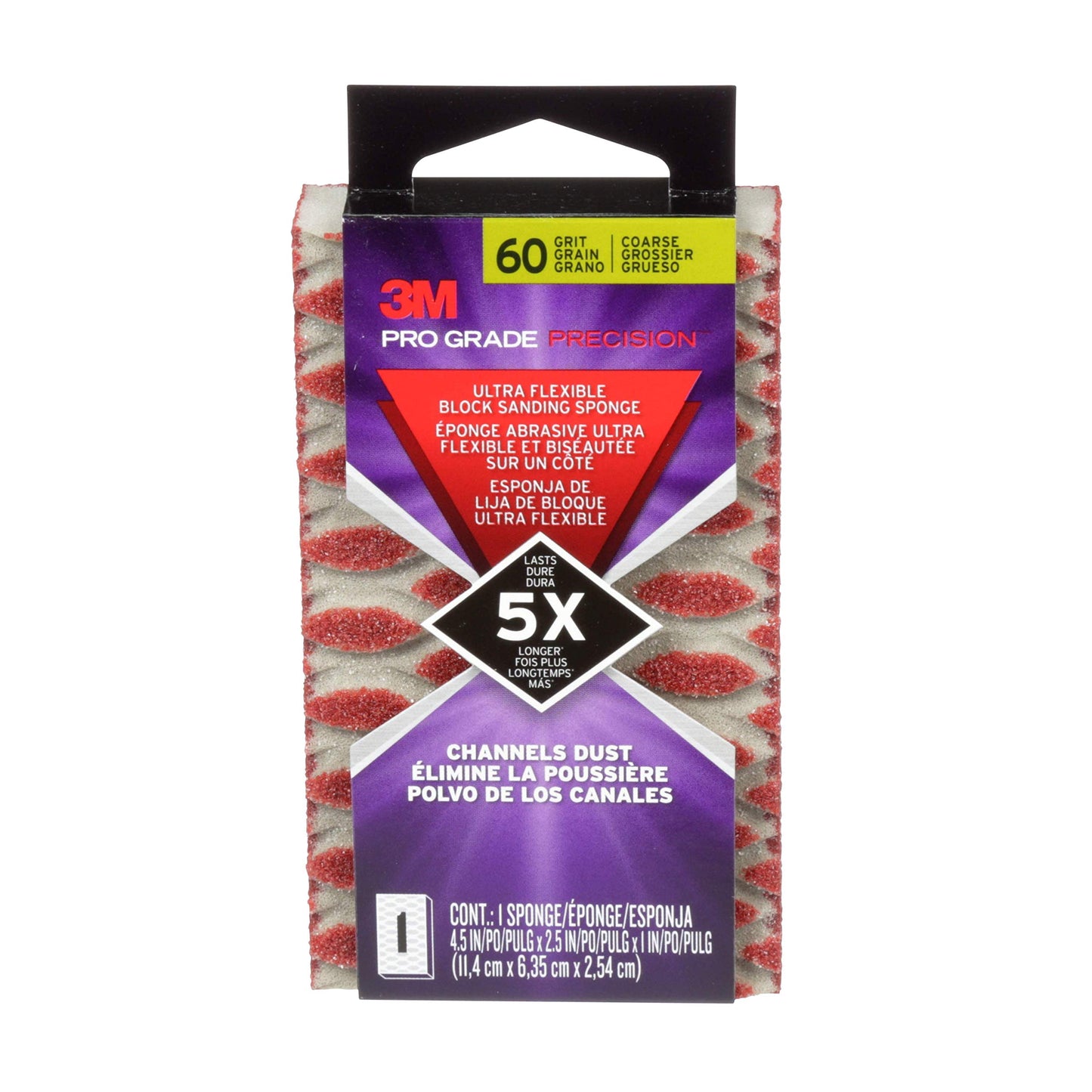 3M 2500PGP-60C-UF Pro Grade Precision 60-Grit Ultra Flexible Block Sanding Sponge, 4.5" x 2.5" x 1"