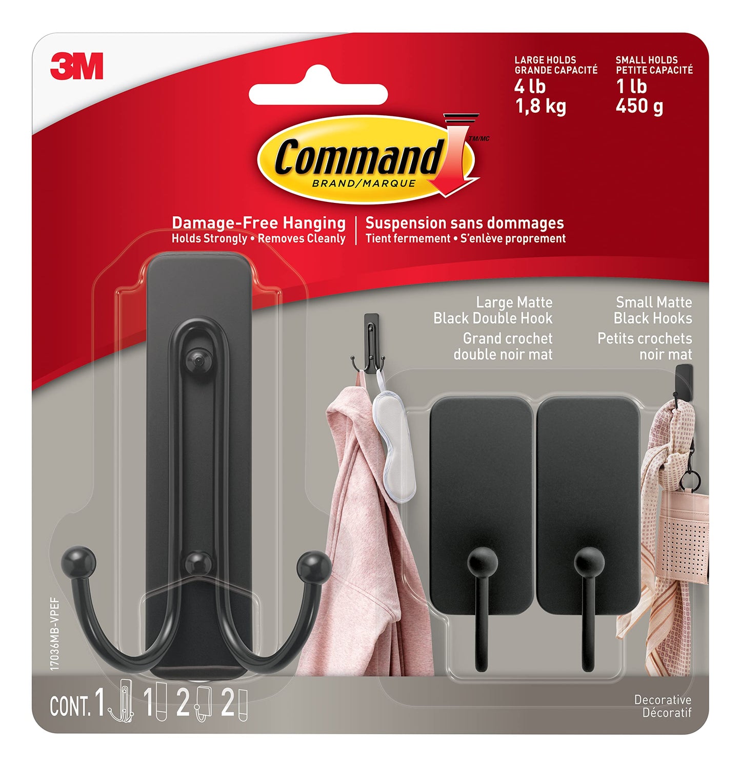 3M Command Matte Black Hooks Combo Pack 17036MB-VPES 3pk