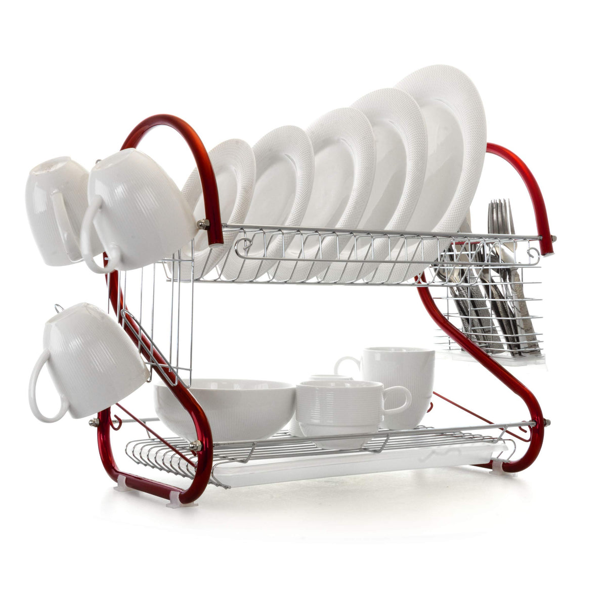 MegaChef 16" Iron Wire Dish Drying Rack Red/Silver