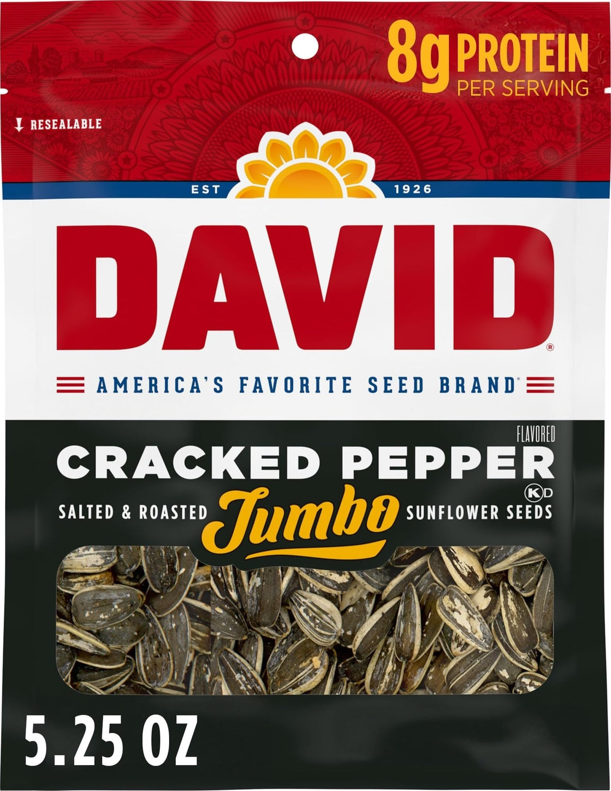 DAVID Cracked Pepper Sunflower Seeds 5.25 oz 12 Pack
