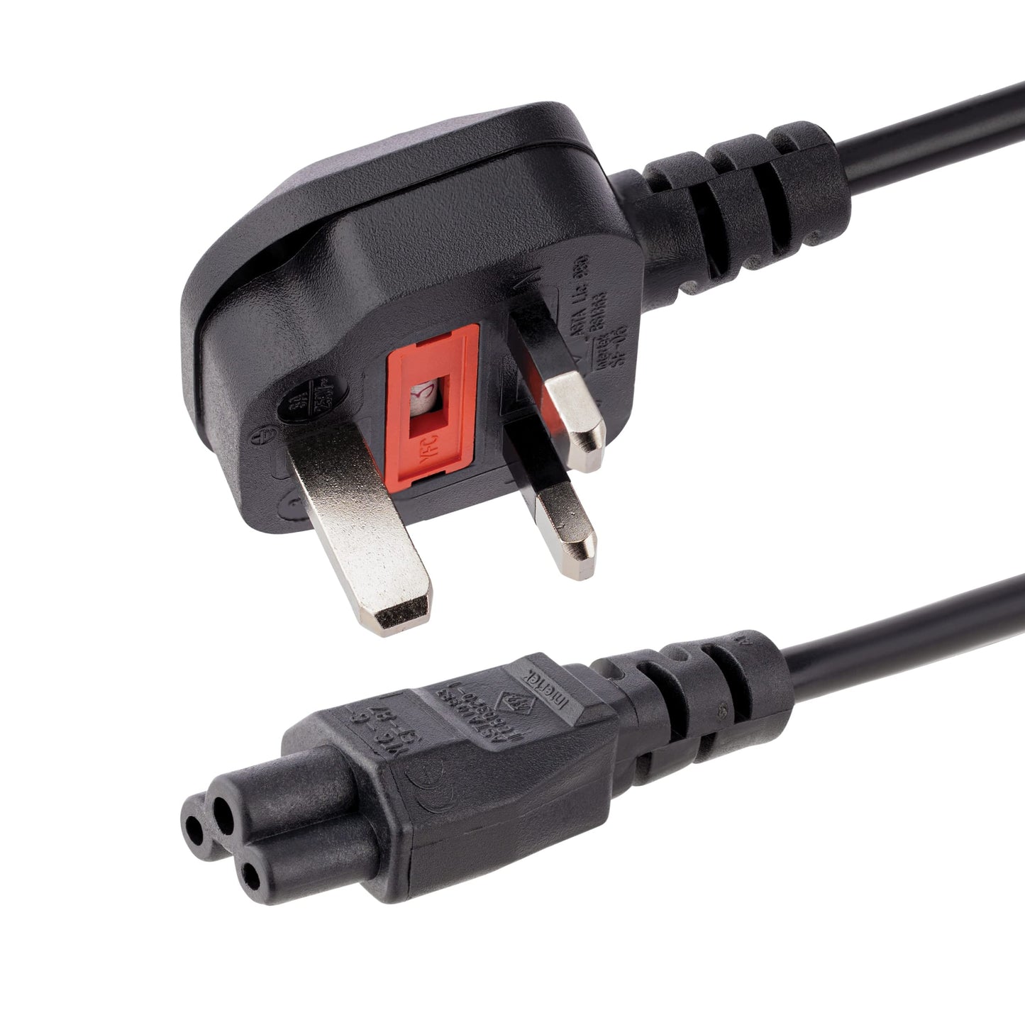 StarTech.com 2m Laptop Power Cord - 3 Slot for UK - BS-1363 to IEC320 C5 Clover Leaf Power Cable Lead - C5 UK Laptop Power Cable,Black