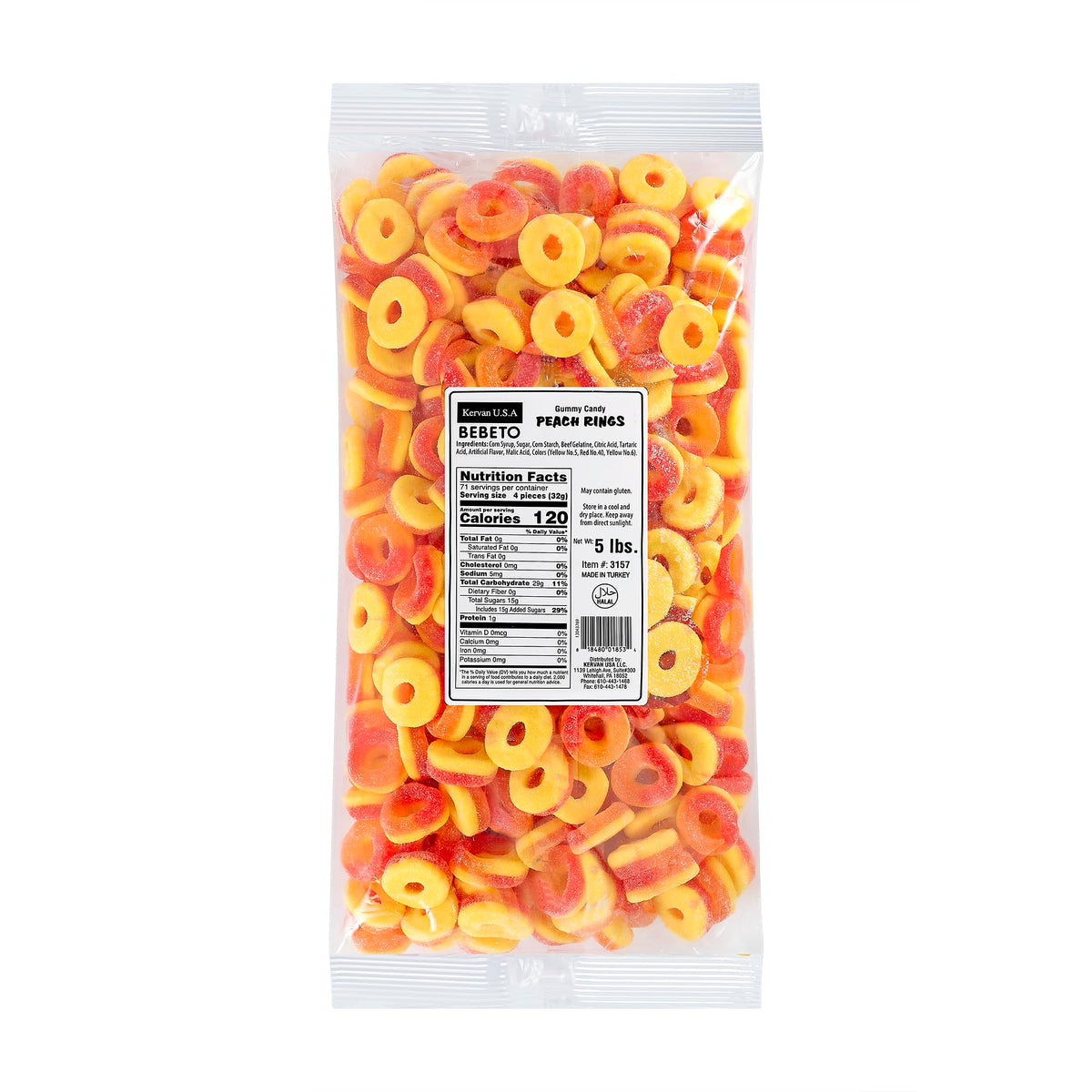 Candy Bebeto Peach Rings - Fruity, Soft, Sweet & Sour Gummy Candy Bulk for Kids, Gift Snacks and Parties - Peach Gummies Big Party Size Bag (5 lbs) 3157