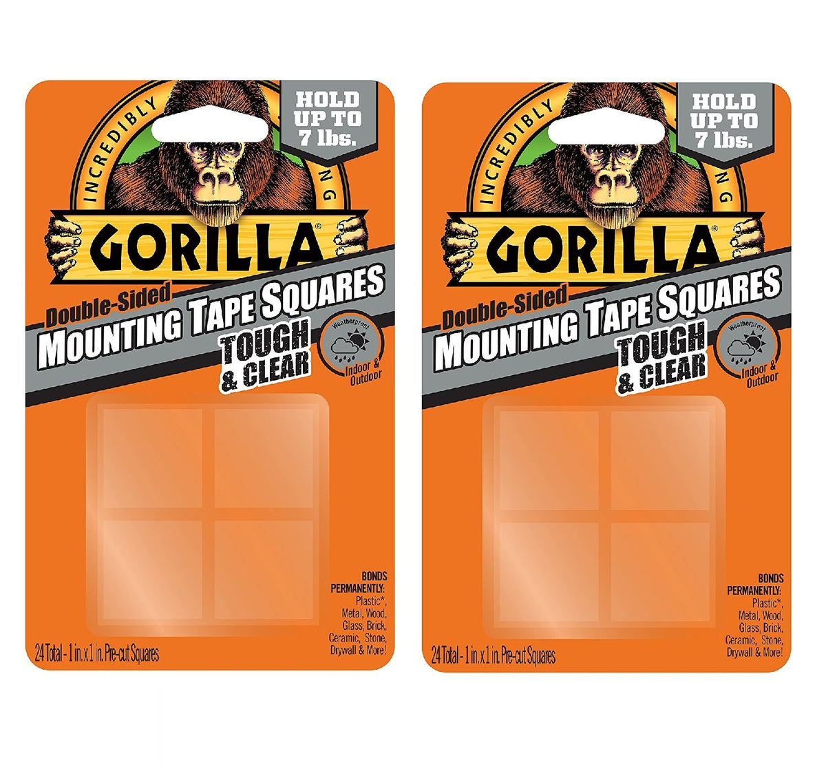 Gorilla Tough & Clear Double Sided Tape Squares, 24 Pack