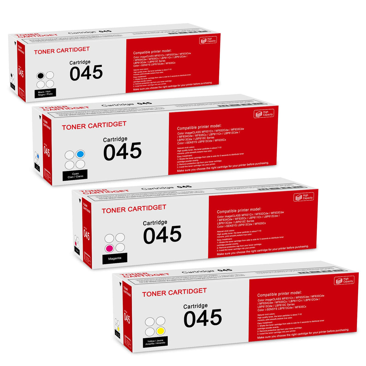 Canon CRG-045 4-Color Complete Toner Cartridge Set