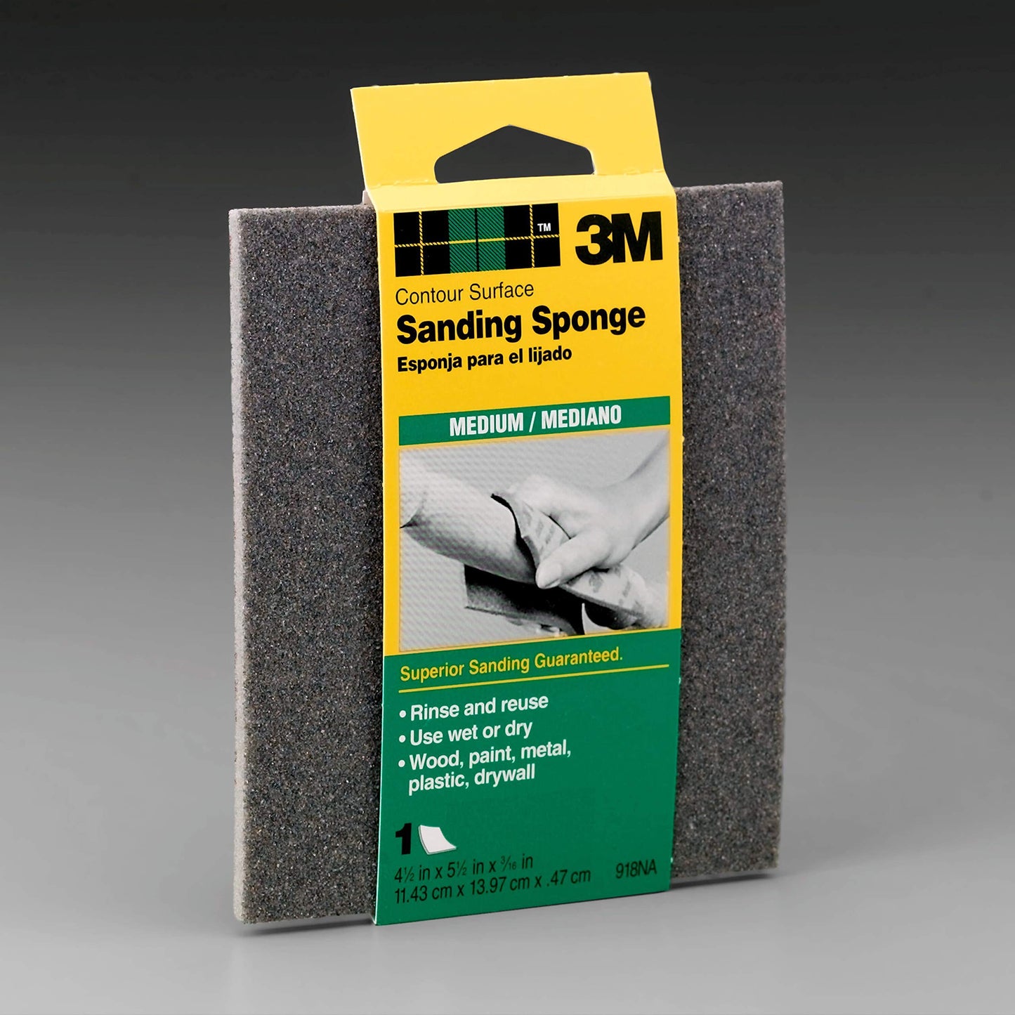 3M 918DC-NA Sanding Sponge, Medium, 1-Pack