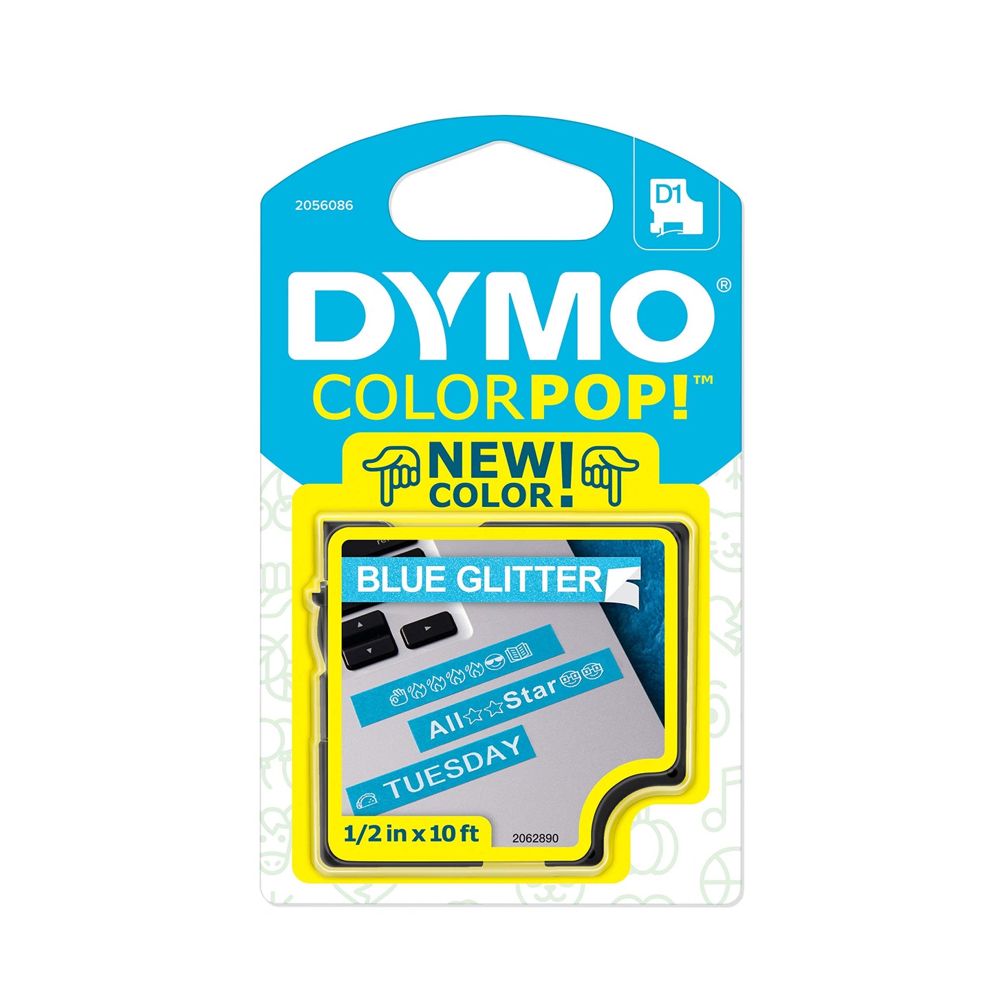 DYMO COLORPOP Authentic Label Maker Tape, 1/2" W x 10' L, White Print on Blue Glitter, D1 Standard