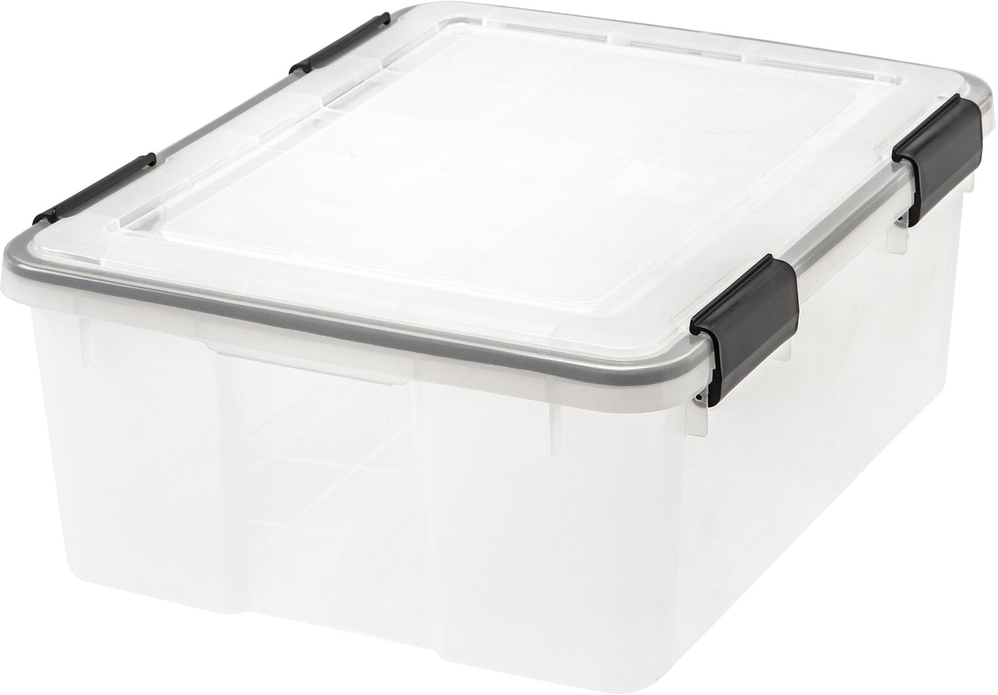 IRIS USA 30 Quart WEATHERPRO Plastic Storage Box with Durable Lid and Seal and Secure Latching Buckles, Clear with Black Buckles, 1 Pack