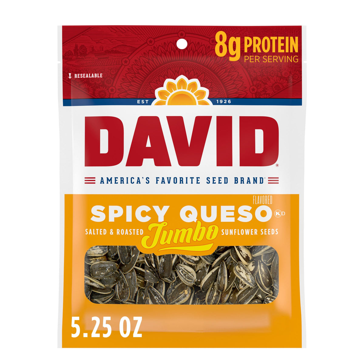DAVID Spicy Queso Jumbo Sunflower Seeds 5.25 oz 12 Pack