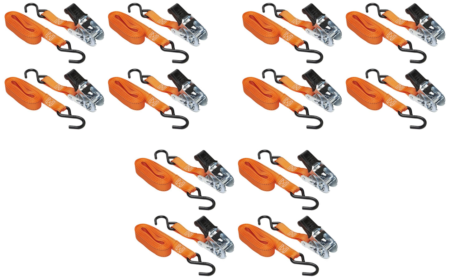 Keeper - 1” x 14' High Tension Ratchet Tie-Down with S Hooks, 12 Pack - 400 lbs. Working Load Limit