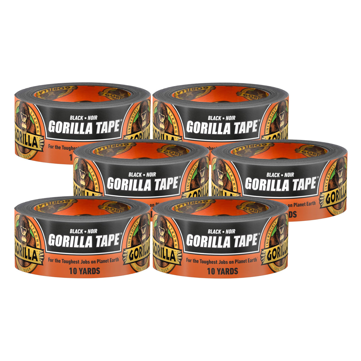 Gorilla Tape Utility Black 1.88in x 10yd Pack of 6