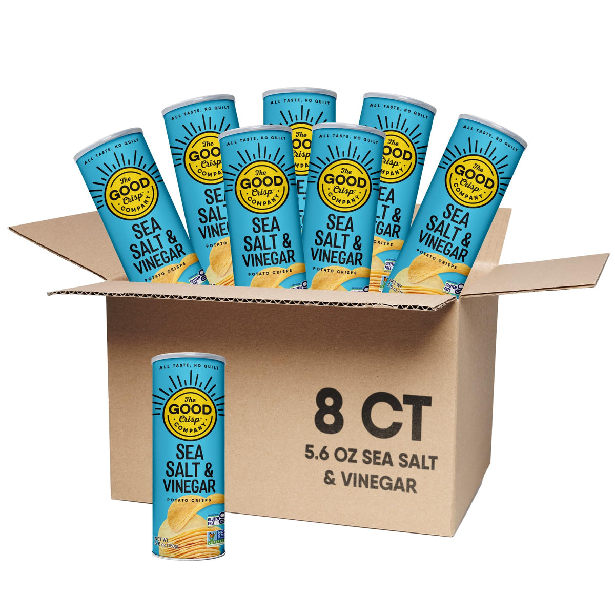 The Good Crisp Company Salt & Vinegar Potato Chips, 5.6 oz Cans, Pack of 8