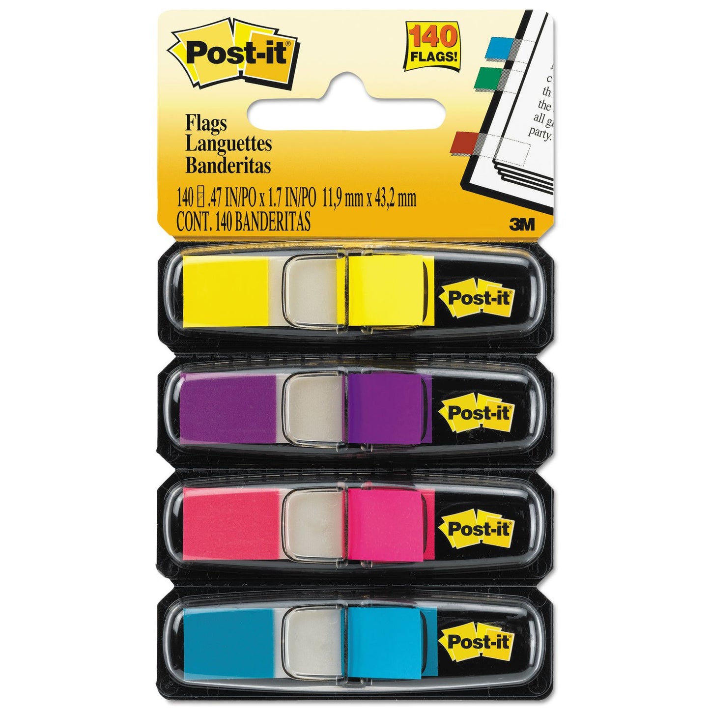 Post-it Small Flags, 1/2 x 1-7/10 Inch, Yellow, Purple, Pink, Aqua, 35 Flags per Color, Pack of 140
