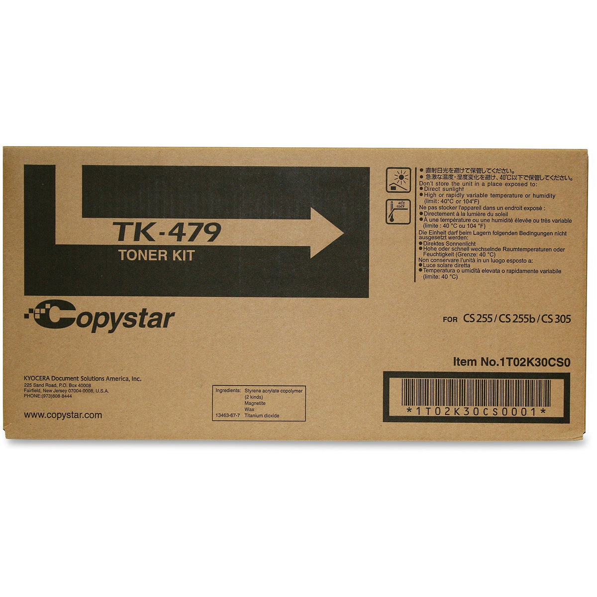 Kyocera 1T02K30CS0 Model TK-479 Black Toner Cartridge for use with Kyocera FS-6030MFP, FS-6025MFP, FS-6525MFP, FS-6030MFP, FS-6530MFP and Copystar CS-255, CS-305, CS-6525, CS-6530 Laser Printers