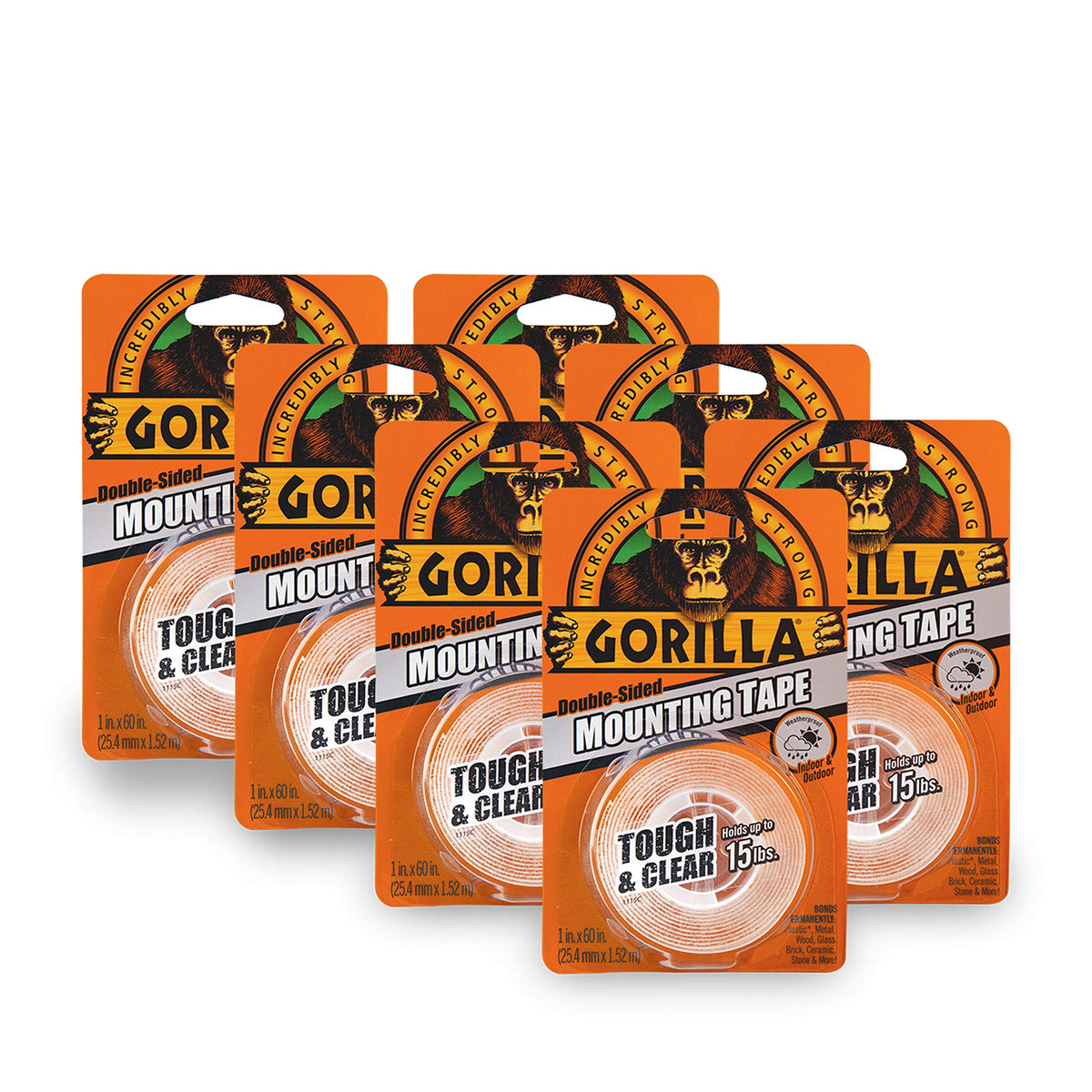 Gorilla Tough & Clear Double Sided Mounting Tape 1" x 60" Pack of 7