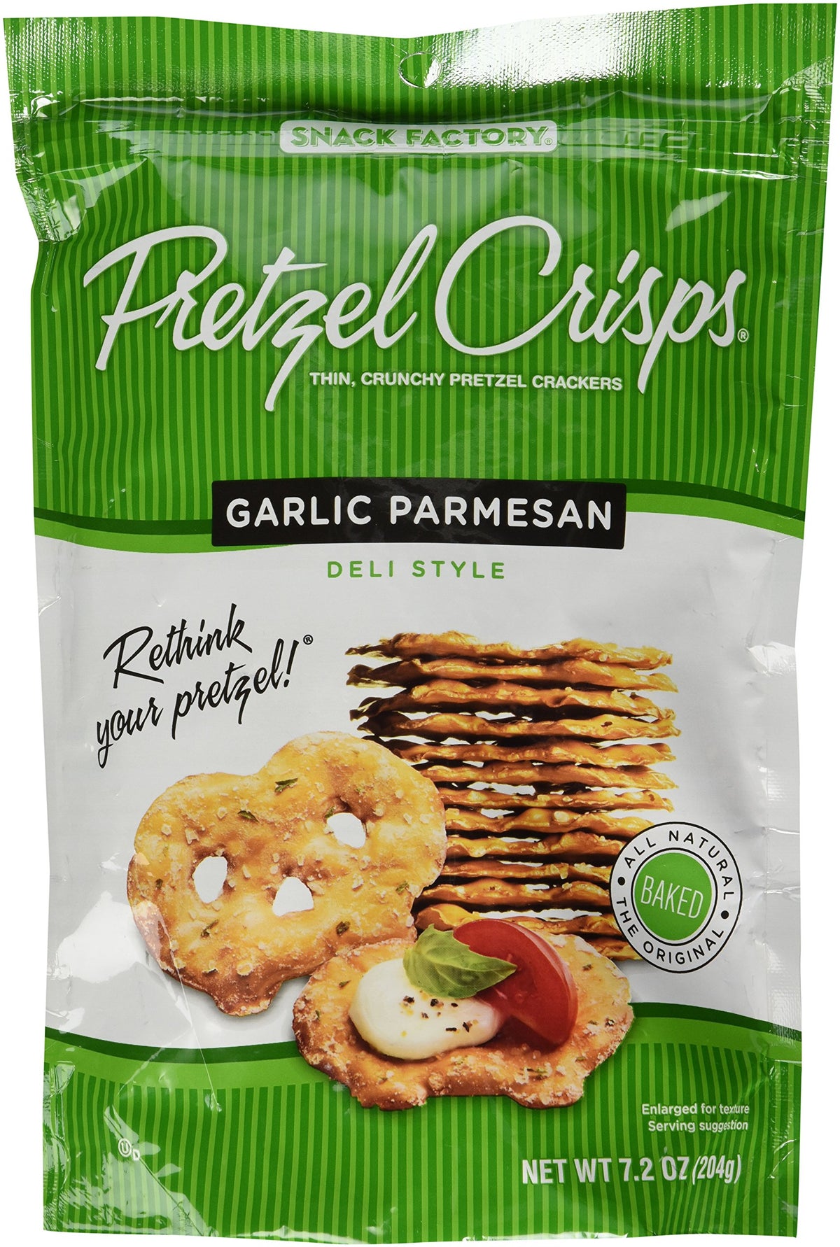Snack Factory Garlic Parmesan Pretzel Crisps, 7.2 OZ Resealable Bag