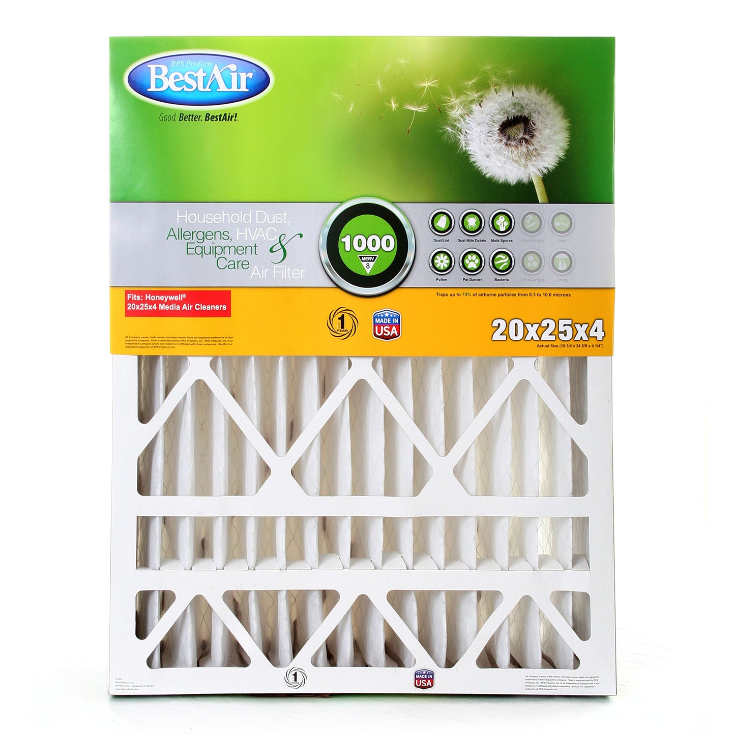 BestAir HW2025-8R AC Furnace Air Filter 20x25x4