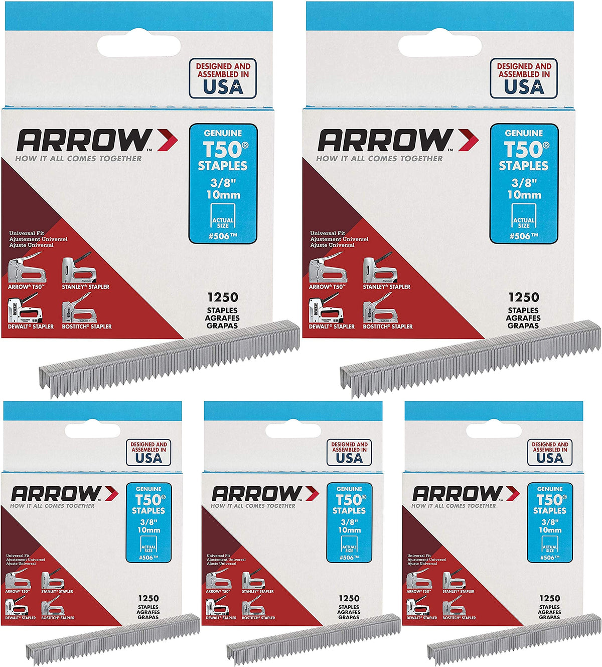 Arrow Fastener 506 Genuine T50 3/8-Inch Staples, 1250-Pack Pack of 10