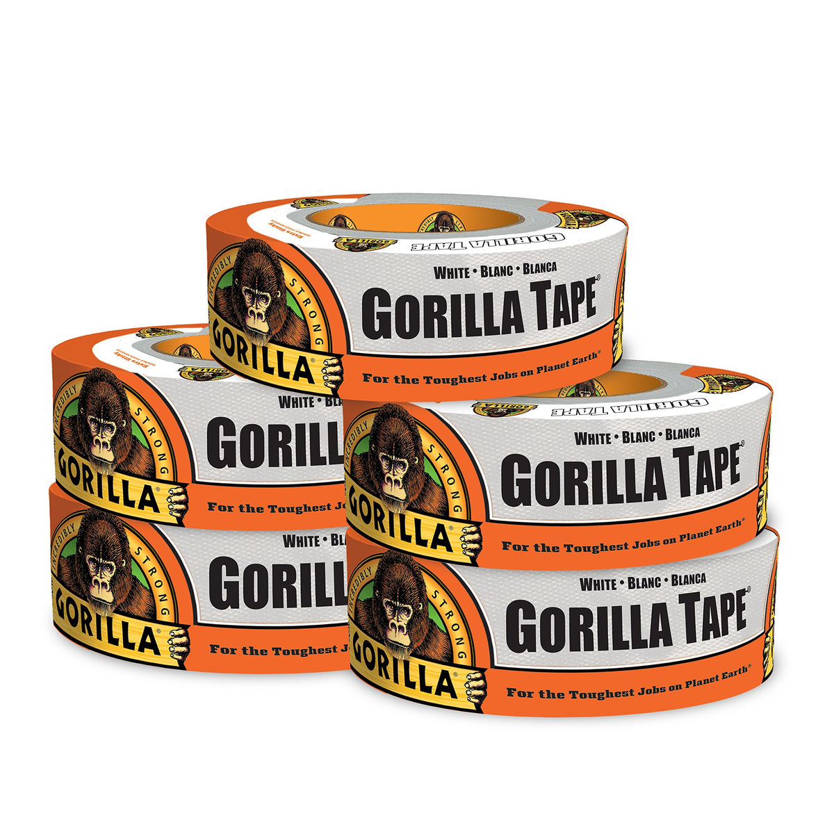 Gorilla White Duct Tape, 1.88" x 30 yd, White, (Pack of 5)