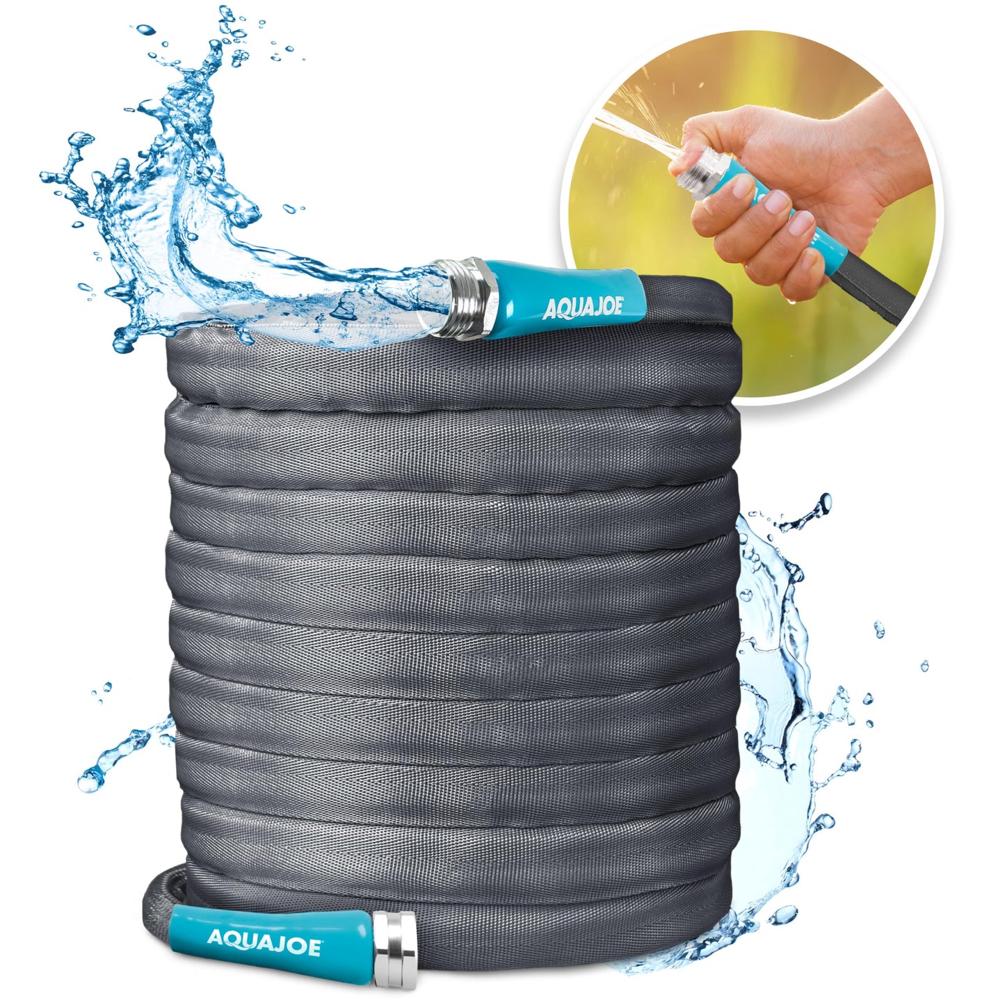 Aqua Joe AJFJH100-58-PRO FiberJacket Non-Expanding Kink-Free Garden, RV, Marine and Camper Hose, Ultra-Lightweight, Drinking Water Safe, 100-Foot x 5/8-Inch
