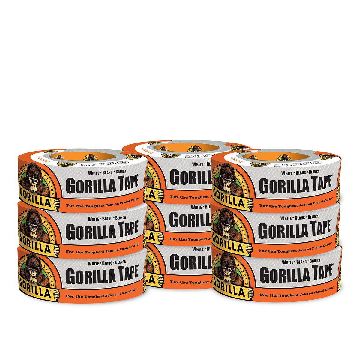 Gorilla White Duct Tape, 1.88" x 30 yd, White, (Pack of 8)