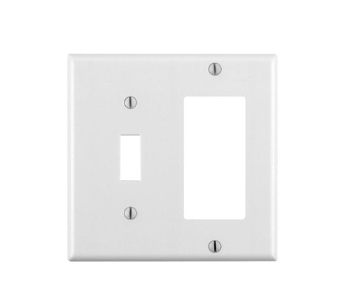 Leviton 2-Gang 1-Toggle 1-Decora/GFCI Device Combination Wallplate, Standard Size, Thermoset, Device Mount, 80405-W, White