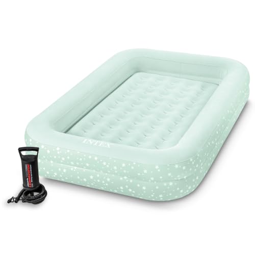 Intex Kids Travel Air Mattress Inflatable Bed with Raised Sides and Hand Pump - Portable Blow-Up Toddler Traveler Bed for Children's Naps or Sleep
