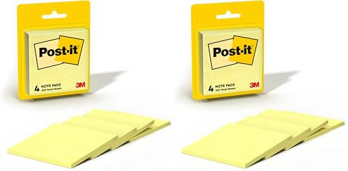 Post-it Notes, 3x3 in, 4 Pads, Canary Yellow, Clean Removal, Recyclable (Pack of 2)