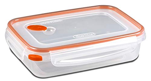 Sterilite Ultra-Seal 5.8 Cup Rectangle, Airtight Food Storage Container, Latching Lid, Microwave and Dishwasher Safe, Clear With Orange Gasket, 6-Pack