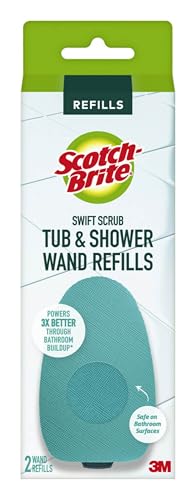 Scotch-Brite Swift Scrub Tub & Shower Wand Refills, Ideal for Bathroom Buildup, Glass Door, Shower and Bath Cleaner, Soap Scum Remover, 2 Wand Refills