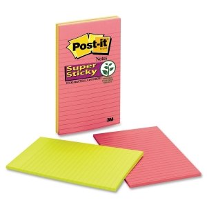 Post-it Super Sticky Notes, 5-inch x 8-inch, Energy Boost Collection, Lined, 45 Sheet/Pad, 4 Pads/Pack (5845SSUC)