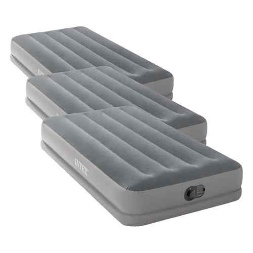 Intex 64112E Dura-Beam Standard Prestige Air Mattress: Fiber-Tech – Twin Size – Built-in USB Electric Pump-– 12in Bed Height-– 300lb Weight Capacity,(Pack of 3)