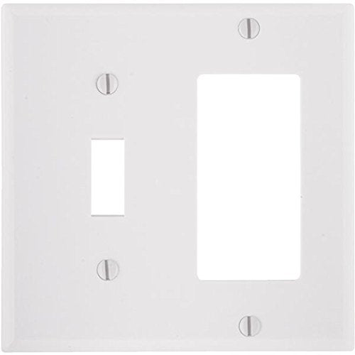 Leviton 2-Gang 1-Toggle 1-Decora/GFCI Device Combination Wallplate, Standard Size, Thermoset, Device Mount, 80405-W, White