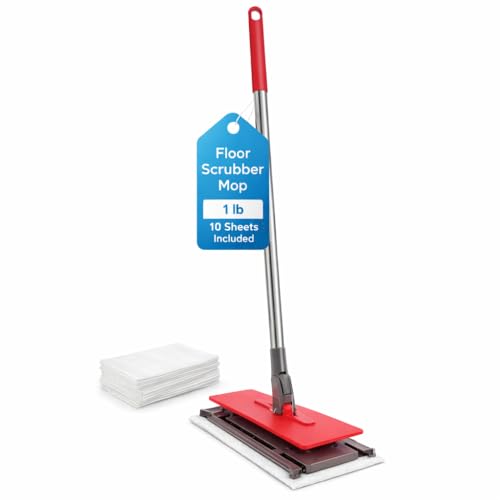 Floor Scrubber Mop with Easy Sheet Attachment, Includes 10 Disposable Sheets, Mopplex Efficient Mop Cleaner for Hardwood and All Hard Floor Surfaces, Ideal Floor Cleaner Mop for Fast and Effective