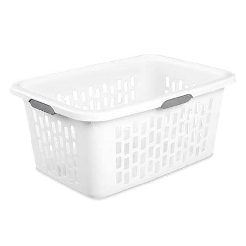 Sterilite Laundry Basket, Plastic Clothes Hamper, Large Rectangle Bin with Comfort Grip Handles and Reinforced Rim, 2 Bushel Capacity, White, 18 Pack