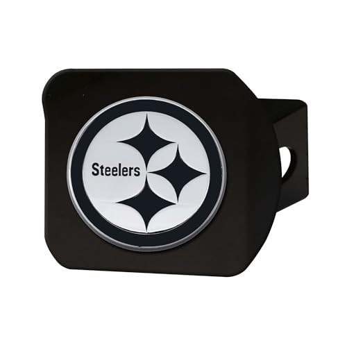 Pittsburgh Steelers NFL Black Hitch Cover with Chrome Team Logo by FANMATS - Unique Custom 3-D Team Logo Molded Design – Easy Installation on Truck, SUV, Car - Ideal Gift for Die Hard Football Fan