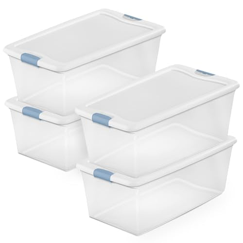 Sterilite 4-Pack Latching Box, Under Bed Storage Bins with Lids, Clear Plastic, 106 Quart - Heavy-Duty Organizing Containers for Closet, Bathroom, and Office