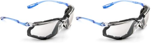 3M Safety Glasses, Virtua CCS, ANSI Z87, Anti-Fog, Indoor/Outdoor Mirrored Lens, Blue Frame, Corded Ear Plug Control System, Removable Foam Gasket (Pack of 2)