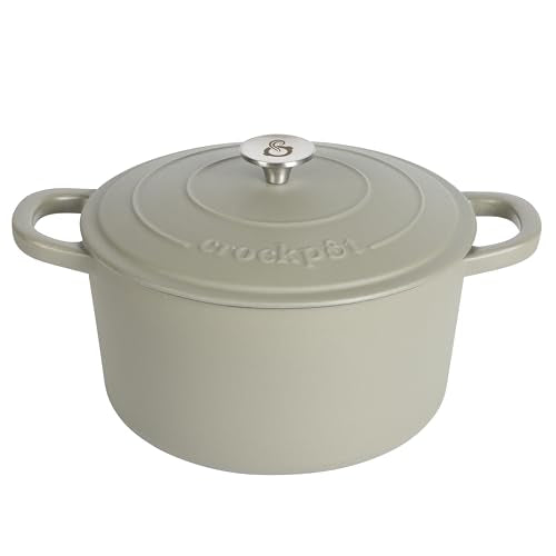 Crock-Pot Artisan 7-Quart Round European Enameled Cast Iron Dutch Oven with Lid – Matte Green, Durable Oven Safe Cookware