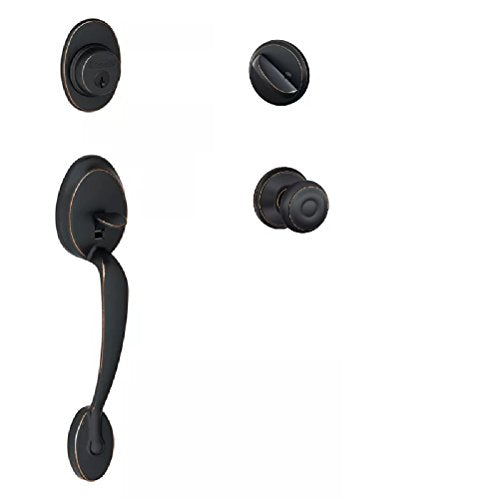 Schlage Plymouth Handleset with Georgian Knob F60 PLY 716 GEO Aged Bronze