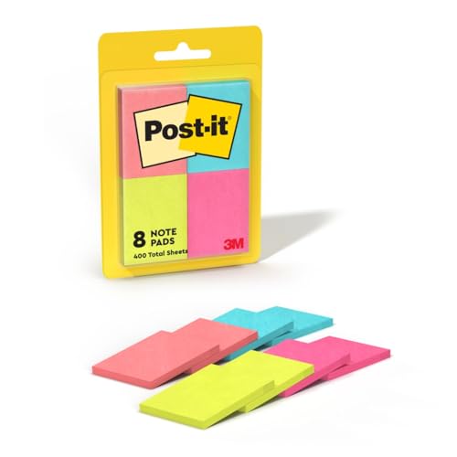 Post-it Mini Notes, 1 3/8 in. x 1 7/8 in., 8 Sticky Notes Pads, 50 Sheets per Pad, Poptimistic Collection, School Supplies and O?ce Products, The Original Post-it Note