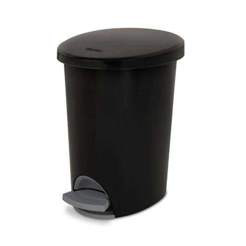 Sterilite 2.6 Gallon Ultra StepOn Wastebasket w/ Lid, Small Plastic Trash Can for the Bathroom, Bedroom, or Dorm, Pedal and Liner, Black, 2-Pack