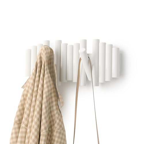 Umbra Picket Wall-Mounted Coat Rack, 5 Pegs, White