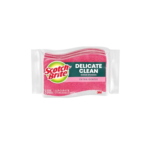 Scotch-Brite Gentle Clean Delicate Scrub Sponges, For Washing Dishes and Cleaning Kitchen, 3 Scrub Sponges