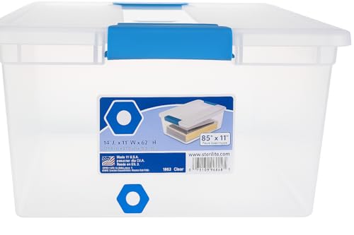 Triplenet Pricing Deep Clip Box, Stackable Small Storage Bin with Latching Lid, Plastic Container to Organize Paper, Office, Home, Clear Base and Lid, 1-Pack 19658604