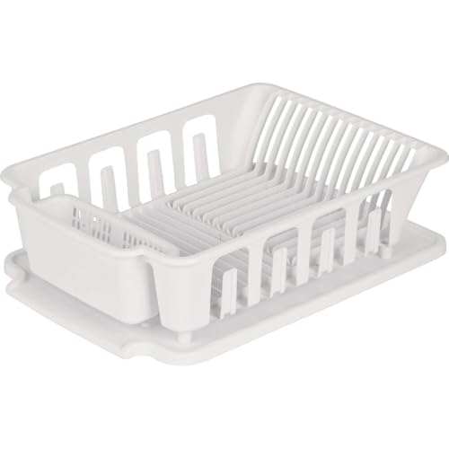 Triplenet Pricing 2-Piece Large Sink Set Dish Rack Drainer, White (18 L x 13 3/4" W x 5 1/2" H), 3/4" L x 3/4" W x 06278006