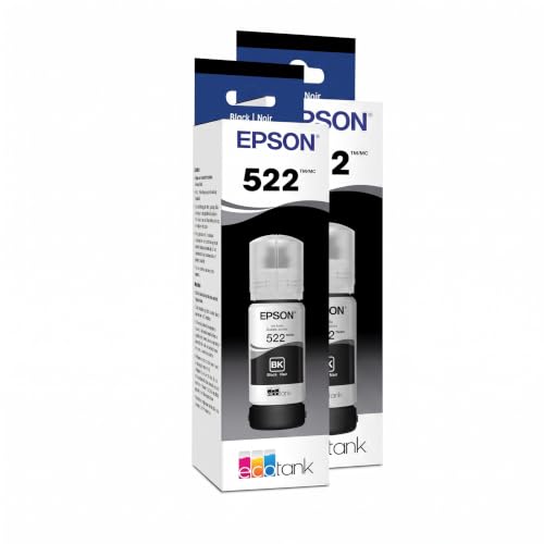 Epson 522 EcoTank Black Ink, Ultra-High Capacity Bottle (T522120-S), Compatible with EcoTank 2720, 2800, 2803, 2840, 4700, 4800, 4810 (Pack of 2)