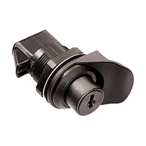 Southco 93-303 Series Plastic Push To Close Latch, Pull Tab in Line with Latching Pawl, Key Locking, 0.00"-0.41" Panel Thickness, 0.88"-0.91" Grip Range, Black