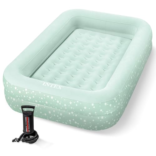 Intex Kids Travel Air Mattress Inflatable Bed with Raised Sides and Hand Pump - Portable Blow-Up Toddler Traveler Bed for Children's Naps or Sleep